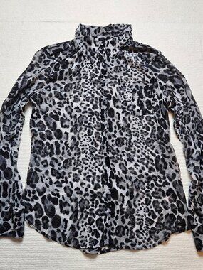 Guess black/gray leopard print sheer long sleeve blouse - size Medium